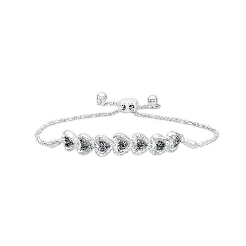 0.085 CT. T.W. Black and White Diamond Alternating Hearts Bolo Bracelet in Sterling Silver - 9.5"