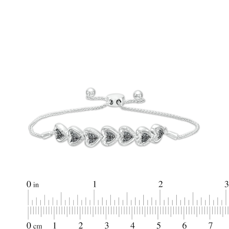 0.085 CT. T.W. Black and White Diamond Alternating Hearts Bolo Bracelet in Sterling Silver - 9.5"|Peoples Jewellers