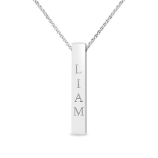 Engravable Pillar Vertical Bar Pendant in Sterling Silver (1 Line) - 22"