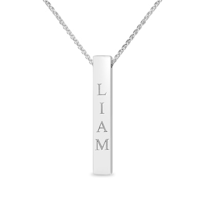 Engravable Pillar Vertical Bar Pendant in Sterling Silver (1 Line) - 22"