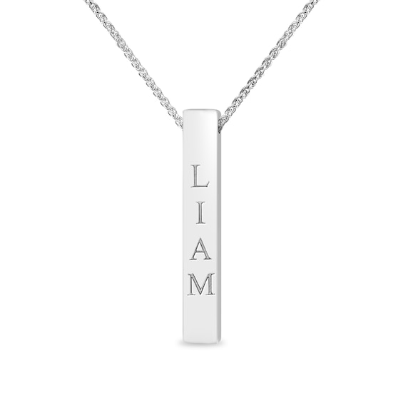 Engravable Pillar Vertical Bar Pendant in Sterling Silver (1 Line) - 22"