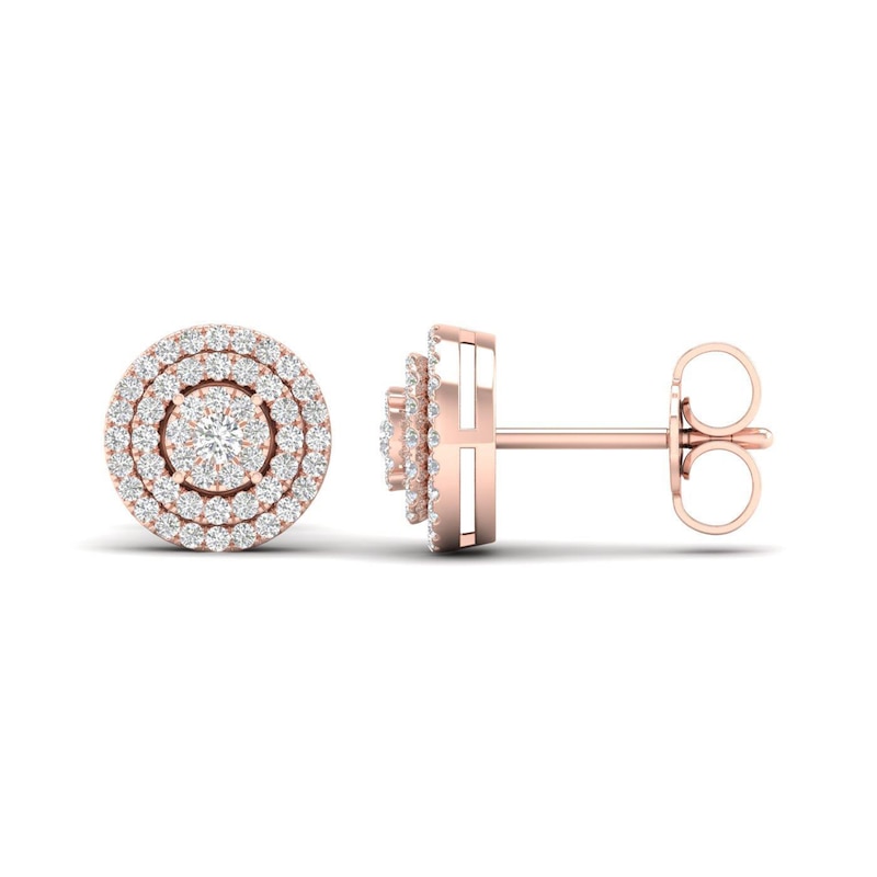 0.25 CT. T.W. Multi-Diamond Double Frame Stud Earrings in 10K Rose Gold|Peoples Jewellers