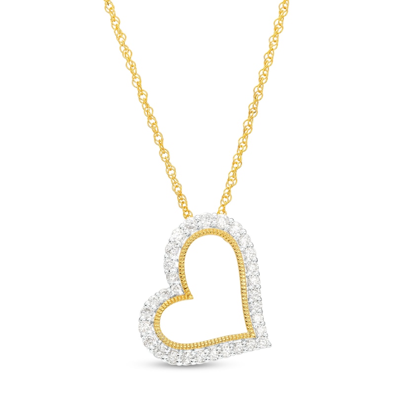 0.45 CT. T.W. Diamond Tilted Open Milgrain Heart Pendant in 10K Gold