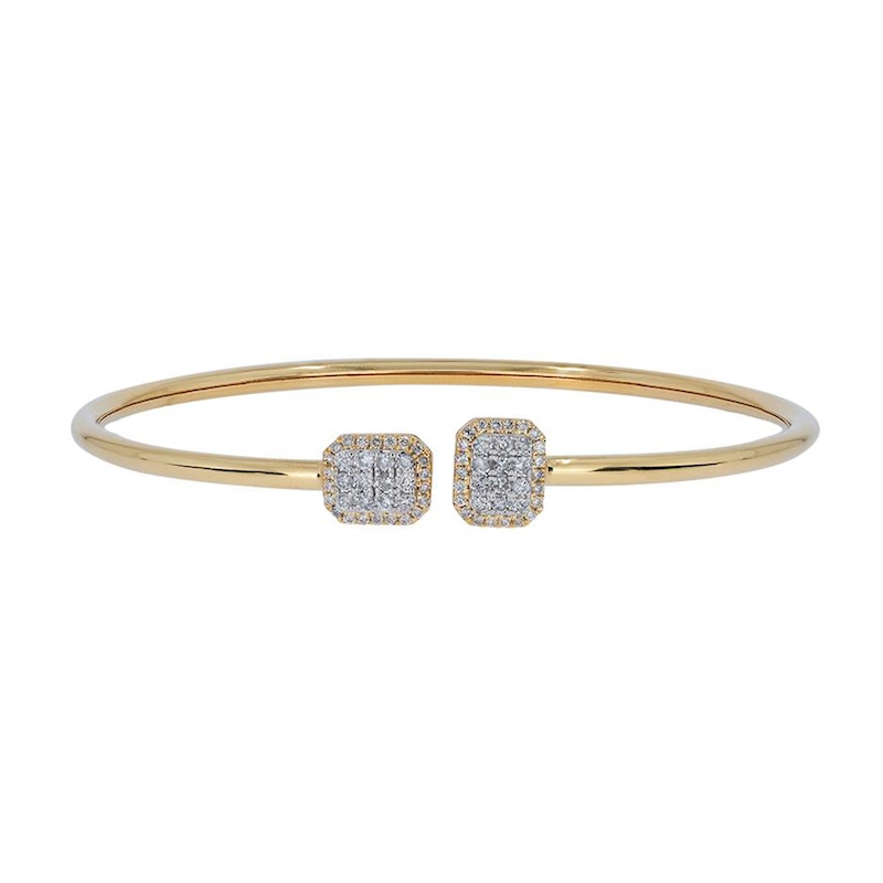 0.45 CT. T.W. Rectangular Multi-Diamond Frame Flexible Bangle in Sterling Silver with 14K Gold Plate|Peoples Jewellers
