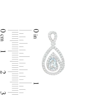 Pear-Shaped Aquamarine and White Lab-Created Sapphire Spiral Frame Drop Earrings in Sterling Silver