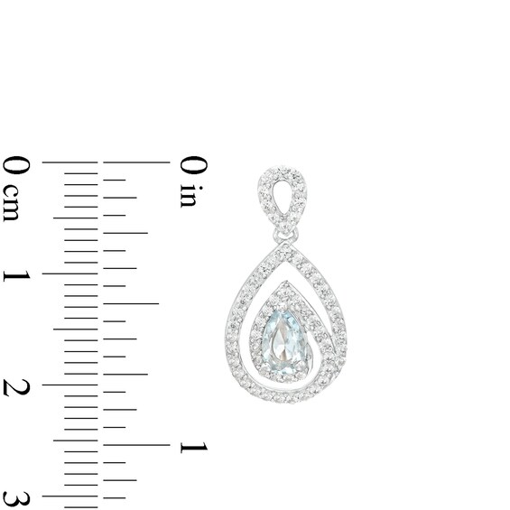 Pear-Shaped Aquamarine and White Lab-Created Sapphire Spiral Frame Drop Earrings in Sterling Silver