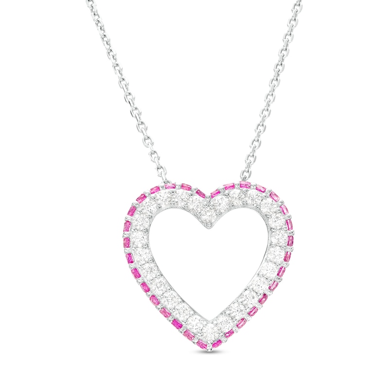 Pink and White Lab-Created Sapphire Heart Outline Pendant in Sterling Silver|Peoples Jewellers