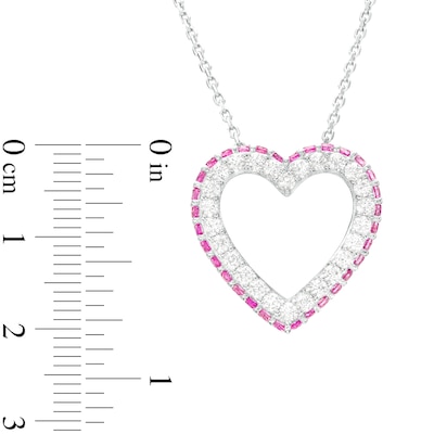 Pink and White Lab-Created Sapphire Heart Outline Pendant in Sterling Silver