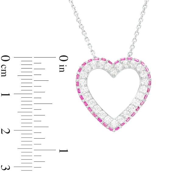 Pink and White Lab-Created Sapphire Heart Outline Pendant in Sterling Silver