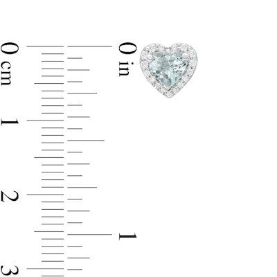 5.0mm Heart-Shaped Simulated Aquamarine and White Lab-Created Sapphire Frame Stud Earrings in Sterling Silver