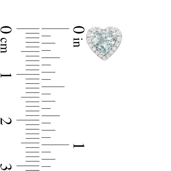 5.0mm Heart-Shaped Simulated Aquamarine and White Lab-Created Sapphire Frame Stud Earrings in Sterling Silver