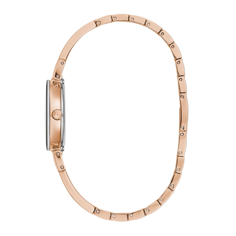 Ladies' Bulova Marc Anthony Diamond Accent Rose-Tone Bangle Watch with Mother-of-Pearl Dial (Model: 97P163)|Peoples Jewellers