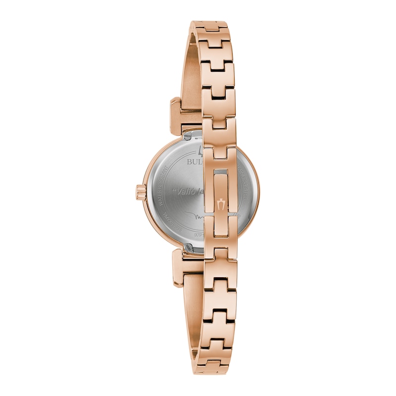 Ladies' Bulova Marc Anthony Diamond Accent Rose-Tone Bangle Watch with Mother-of-Pearl Dial (Model: 97P163)|Peoples Jewellers