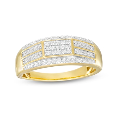 Men's 0.50 CT. T.W. Rectangular Multi-Diamond Border Double Row Ring in 10K Gold