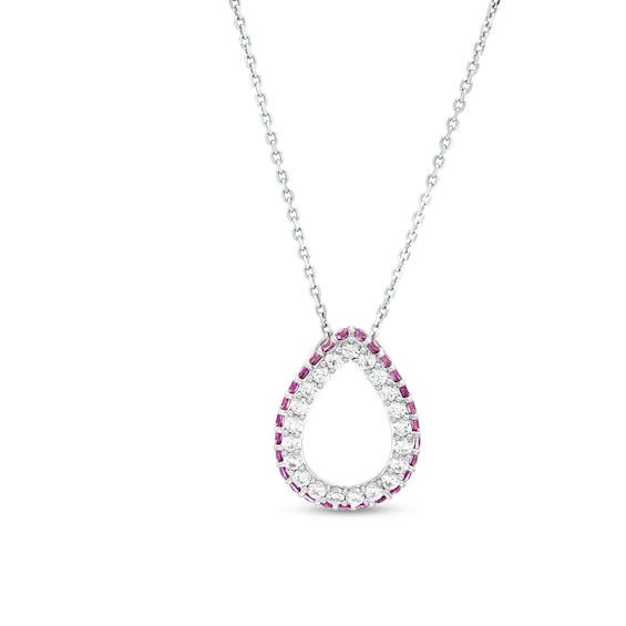 White and Pink Lab-Created Sapphire Outer Edge Teardrop Outline Pendant in Sterling Silver