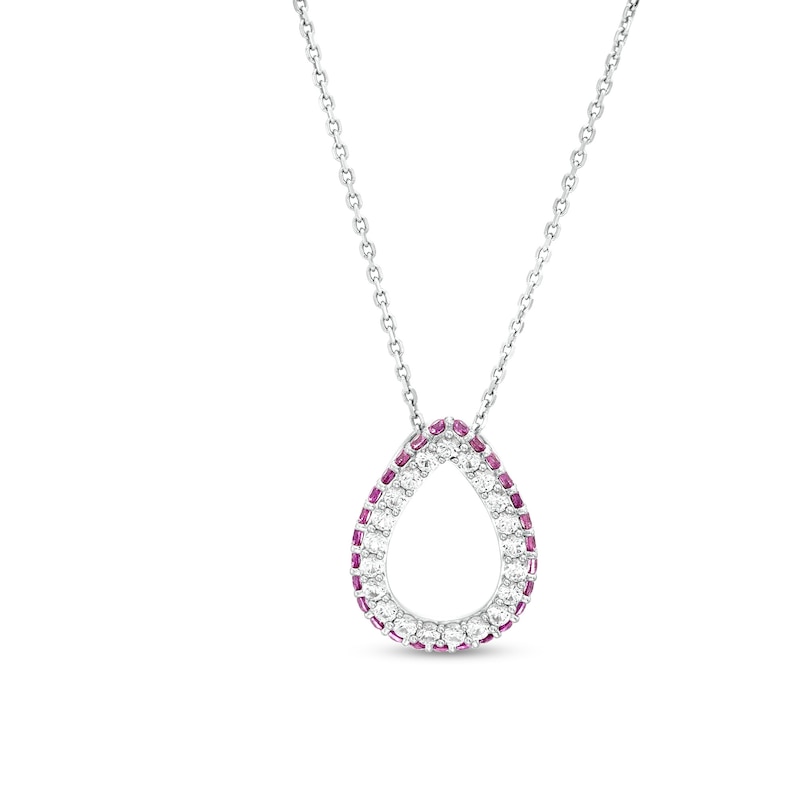 White and Pink Lab-Created Sapphire Outer Edge Teardrop Outline Pendant in Sterling Silver|Peoples Jewellers