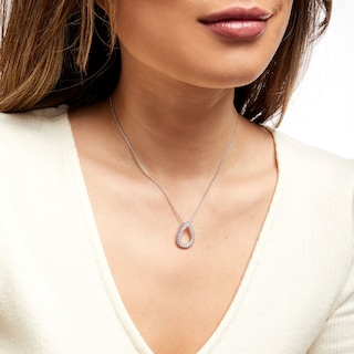 White and Pink Lab-Created Sapphire Outer Edge Teardrop Outline Pendant in Sterling Silver