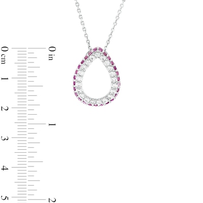 White and Pink Lab-Created Sapphire Outer Edge Teardrop Outline Pendant in Sterling Silver