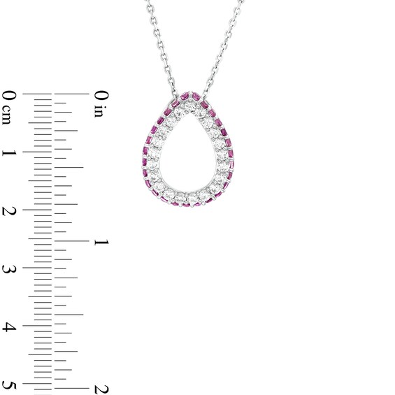 White and Pink Lab-Created Sapphire Outer Edge Teardrop Outline Pendant in Sterling Silver