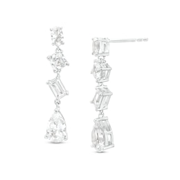 Multi-Shaped White Lab-Created Sapphire Linear Drop Earrings in Sterling Silver