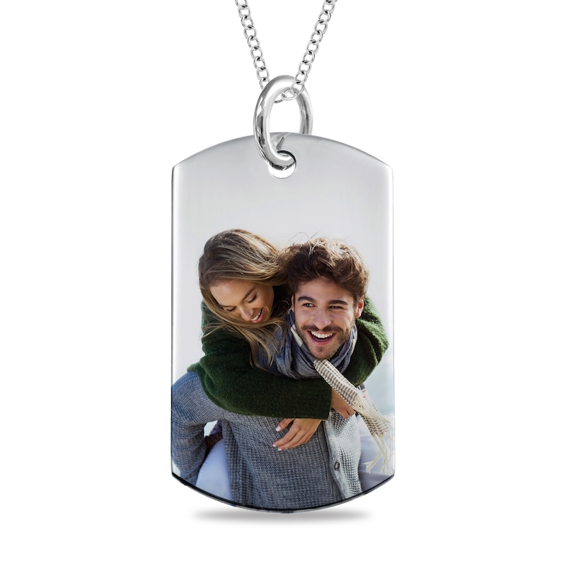 Photo and QR Code Reversible Dog Tag Pendant in Sterling Silver (1 Message and Image)|Peoples Jewellers