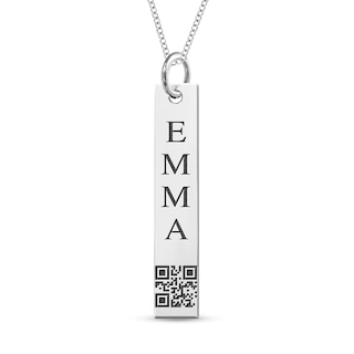 QR Code Engravable Vertical Bar Pendant in Sterling Silver (1 Mesage and Line)