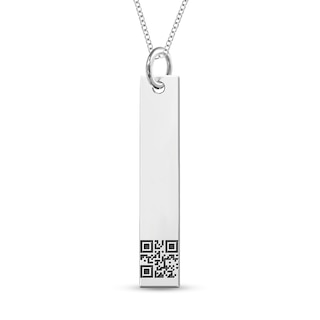 QR Code Engravable Vertical Bar Pendant in Sterling Silver (1 Mesage and Line)