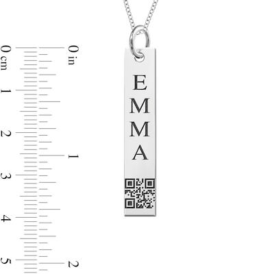 QR Code Engravable Vertical Bar Pendant in Sterling Silver (1 Mesage and Line)