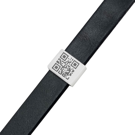 Men's QR Code Engravable Sliding Accent Black or Brown Leather Bracelet in Sterling Silver (1 Message and Line) - 8.5"