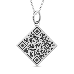 QR Code Engravable Tilted Square Pendant in Sterling Silver (1 Message and Line)