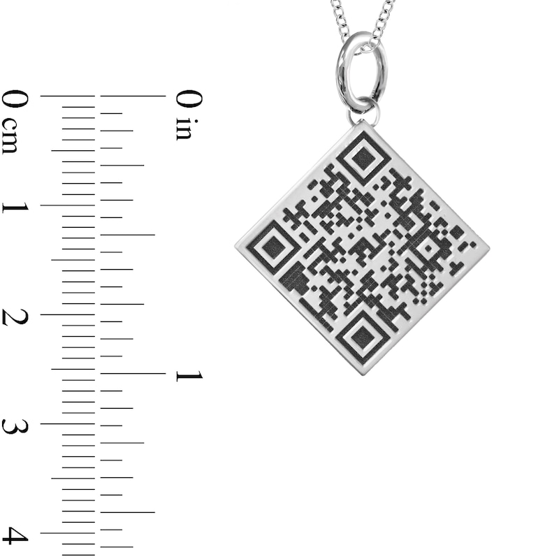 QR Code Engravable Tilted Square Pendant in Sterling Silver (1 Message and Line)|Peoples Jewellers