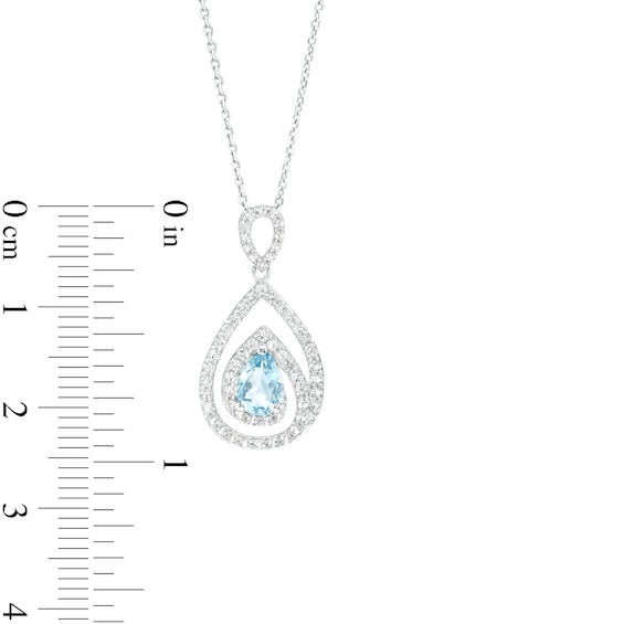 Pear-Shaped Aquamarine and White Lab-Created Sapphire Swirl Frame Pendant in Sterling Silver