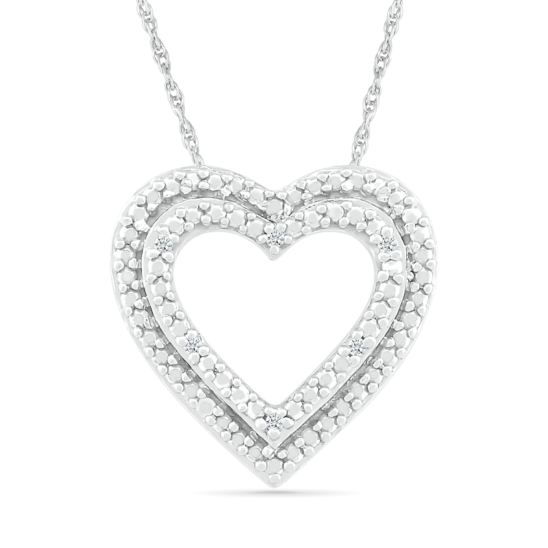 Diamond Accent Double Heart Pendant in Sterling Silver|Peoples Jewellers