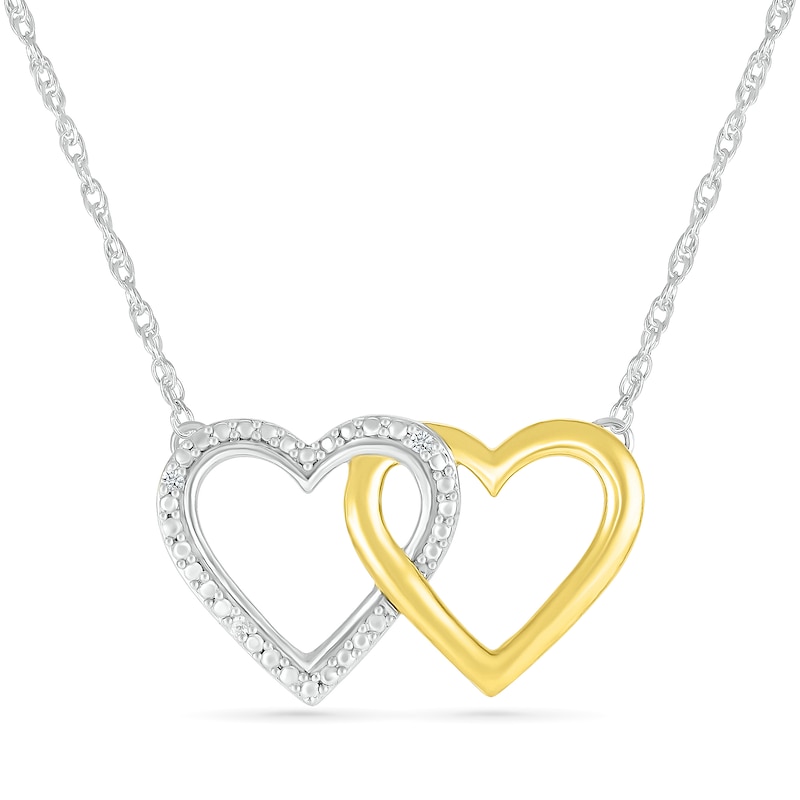 Diamond Accent Double Linked Heart Necklace in Sterling Silver and 14K Gold Plate|Peoples Jewellers