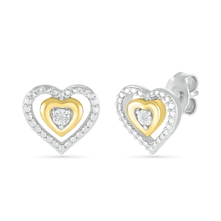 Diamond Accent Double Heart Stud Earrings in Sterling Silver and 14K Gold Plate