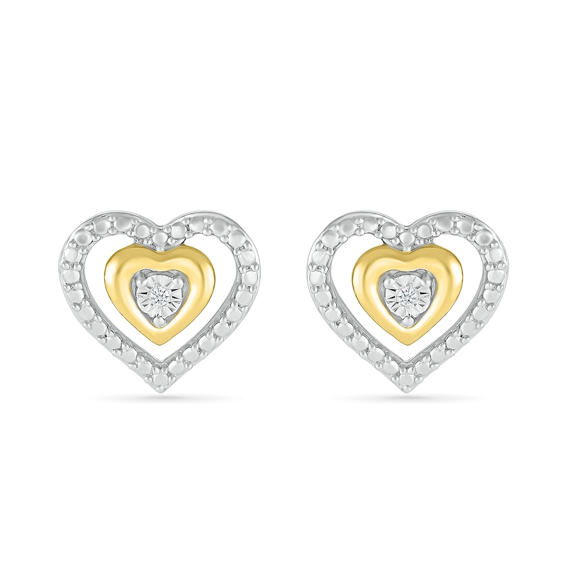 Diamond Accent Double Heart Stud Earrings in Sterling Silver and 14K Gold Plate|Peoples Jewellers