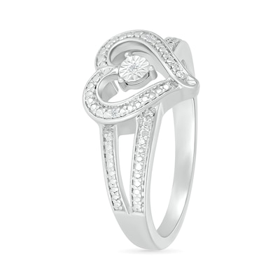 Diamond Accent Heart Open Split Shank Ring in Sterling Silver