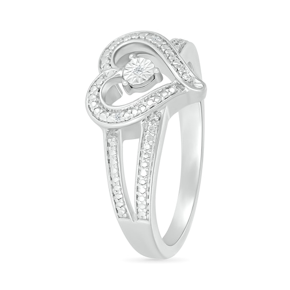 Diamond Accent Heart Open Split Shank Ring in Sterling Silver