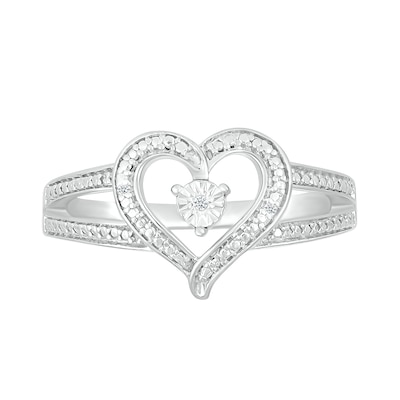 Diamond Accent Heart Open Split Shank Ring in Sterling Silver