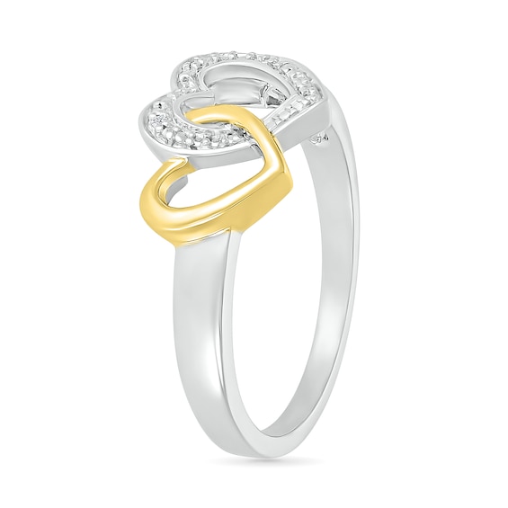 Diamond Accent Double Interlocking Heart Ring in Sterling Silver and 14K Gold Plate