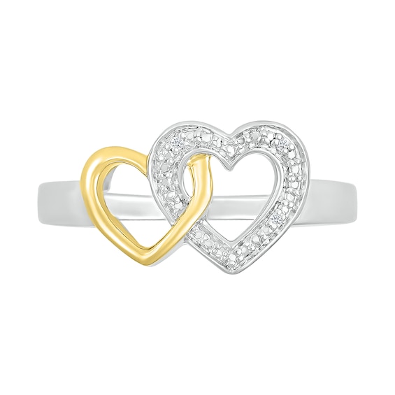 Diamond Accent Double Interlocking Heart Ring in Sterling Silver and 14K Gold Plate