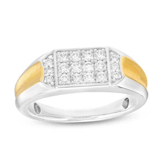 Men's 0.45 CT. T.W. Rectangular Multi-Diamond Concave Collar Ring in 10K Two-Tone Gold