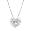 6.0mm Heart-Shaped Simulated Aquamarine and White Lab-Created Sapphire Frame Pendant in Sterling Silver