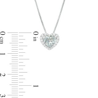 6.0mm Heart-Shaped Simulated Aquamarine and White Lab-Created Sapphire Frame Pendant in Sterling Silver