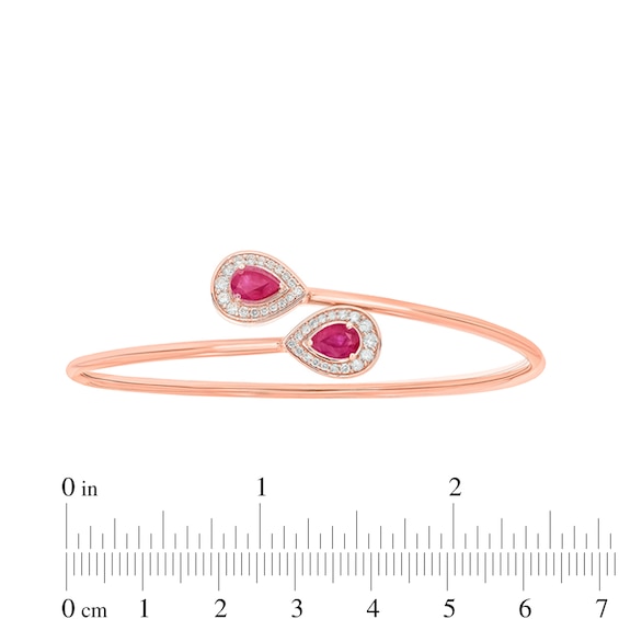 Pear-Shaped Lab-Created Ruby and 0.31 CT. T.W. Diamond Frame Flexible Cuff in Sterling Silver with 14K Rose Gold Plate