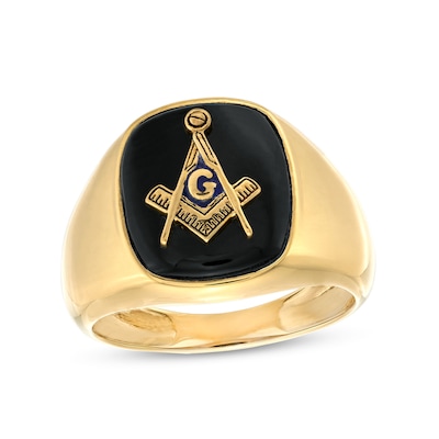 Men's Onyx Masonic Signet Ring in 10K Gold