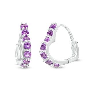 Ombre Amethyst and Quartz Tilted Heart Hoop Earrings in 10K White Gold