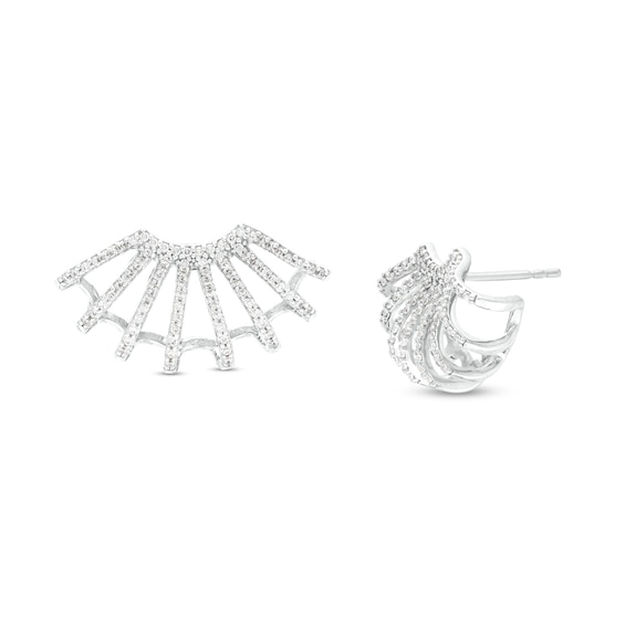 0.50 CT. T.W. Diamond Multi-Row Flared Burst J-Hoop Earrings in Sterling Silver