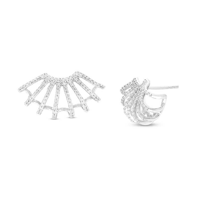 0.50 CT. T.W. Diamond Multi-Row Flared Burst J-Hoop Earrings in Sterling Silver|Peoples Jewellers