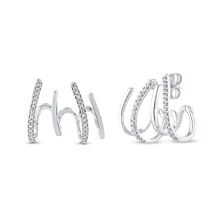 0.25 CT. T.W. Diamond Four Stem Alternating J-Hoop Earrings in 10K White Gold